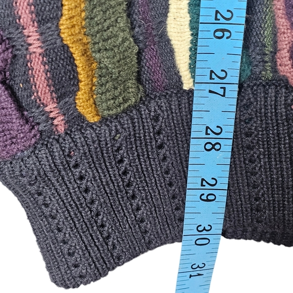 Y2K Structure 3D Multi-Colored Striped Crew Neck Cotton Size Mens L - Picture 7 of 10